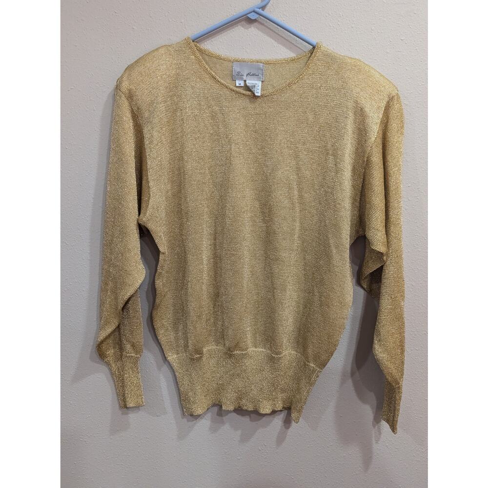 Vintage women's gold metallic knit sweater w/shoulder pads by Sia Bellini size M